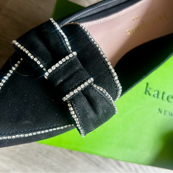 Kate Spade B Dazzled Black Bow Loafers - Picture 3 of 5